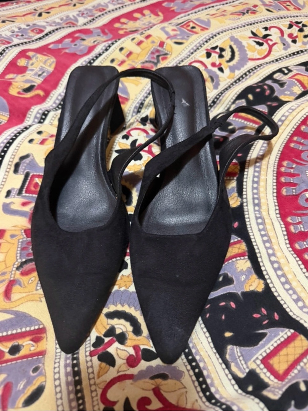 Black Pointed-Toe Slingback Heels - Women